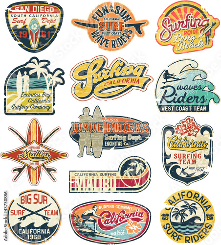 California vintage stickers grunge collection