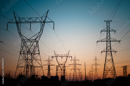 Electrical Transmission Towers (Electricity Pylons) at Sunset