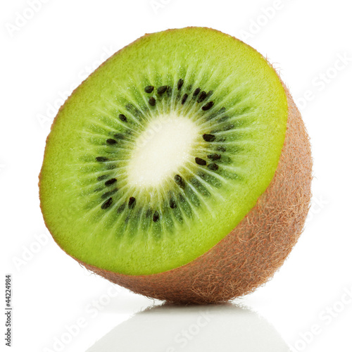 Half of juicy kiwi fruit on white