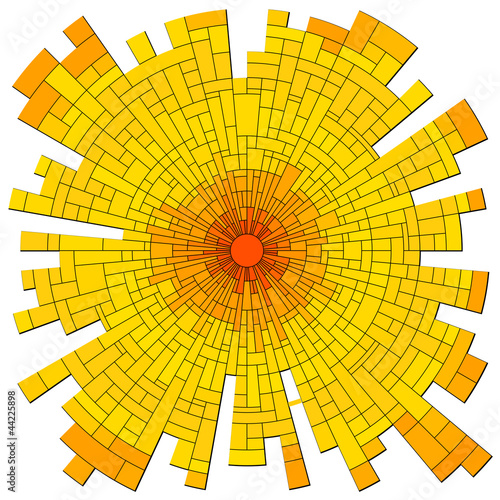Vector mosaic red sun with rays.