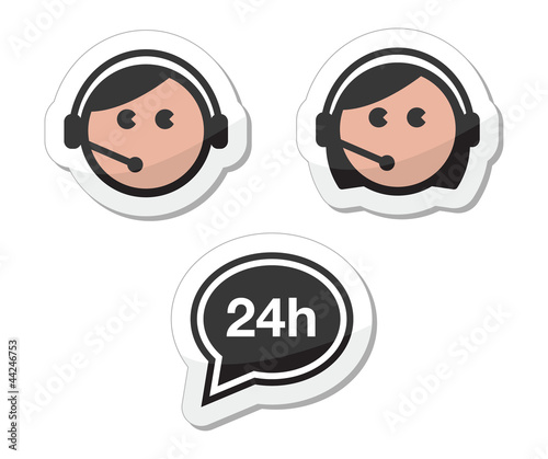 Customer service icons set, labels - call center assistants