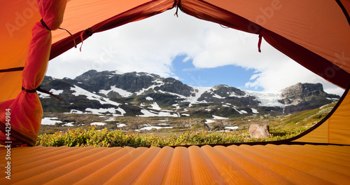 Zeltausblick auf den Hardangerjokkulen in Norwegen