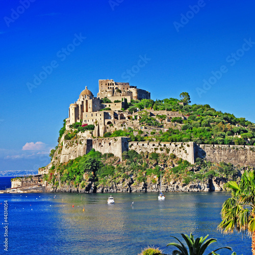 view of medieval Aragonese castle. Ischia island
