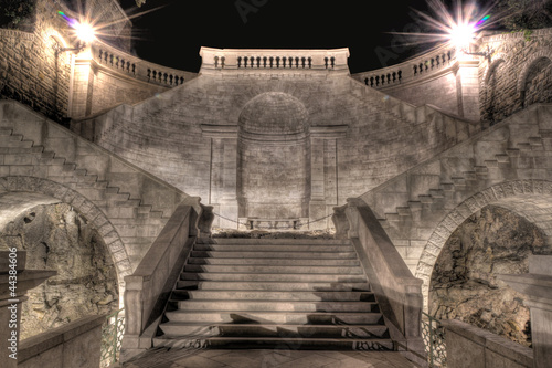 Night scene, flight of stairs of Scala dei Giganti in Trieste