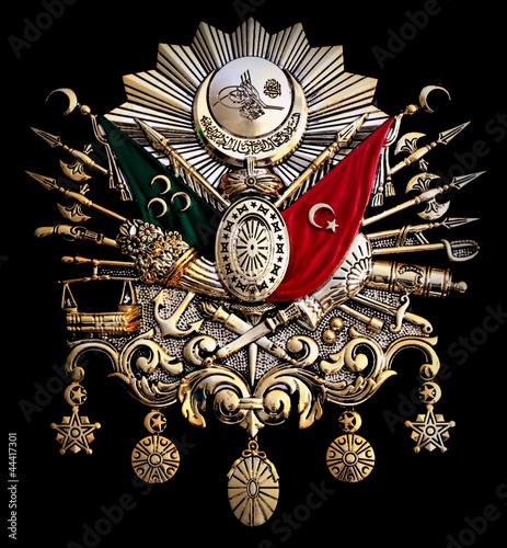 Turkish old Ottoman Empire emblem on black background.