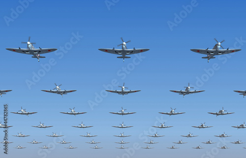 Spitfire fighters flying overhead. 3d illustration