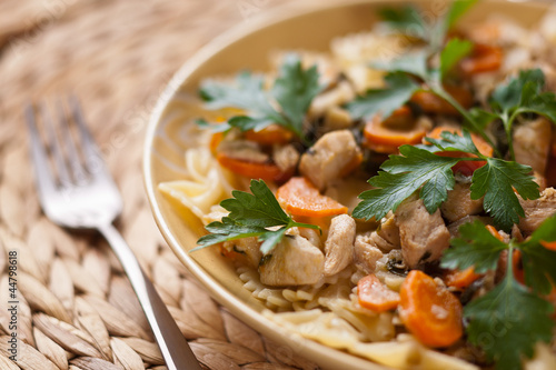 Chicken with noodles and carrots
