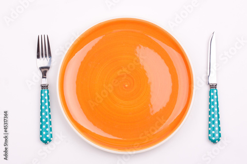 empty plate and fork,knife