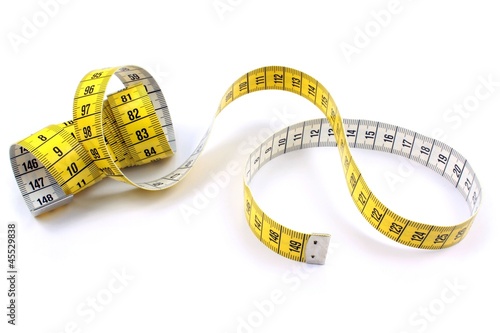 Tape measure on white background