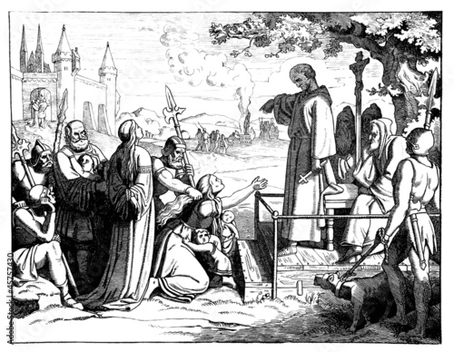 Medieval scene : condamning a woman to be burn !