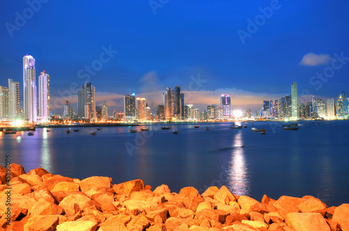 Panama City, city center skyline and Bay of Panama, Panama, Cent