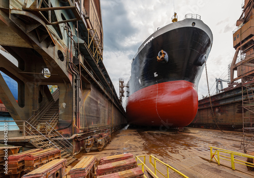 A large tanker in shipyard Gdansk, Poland.