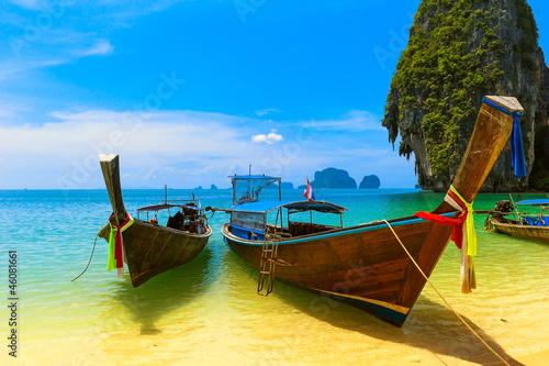 Thailand traditional wooden boats. Sea landscape