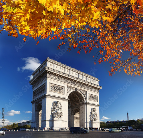 Famous Arc de Triomphe in autumn, Paris, France