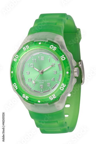 A women wristwatch with green silicone strap