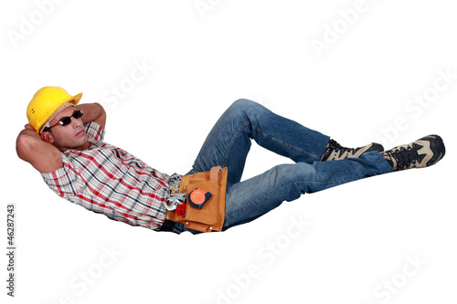 Construction worker lazing about