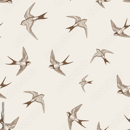 vintage pattern with white little swallows