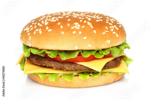 Big hamburger on white background