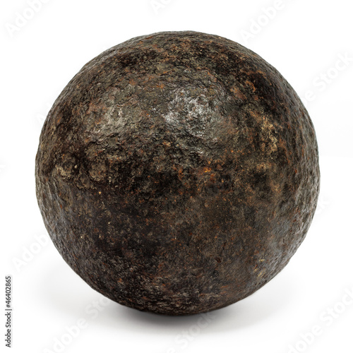 Genuine 18th century cannonball isolated on white