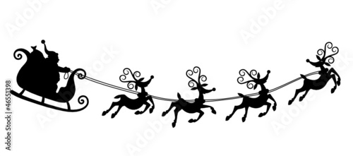 Silhouette illustration of Santa Claus driving the sleigh.
