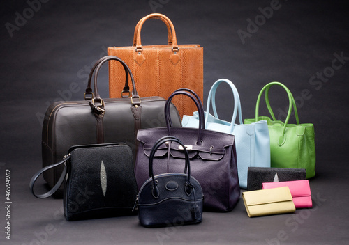 Set of beautiful leather handbags