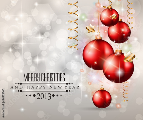 Elegant Classic Christmas Background wit red baubles