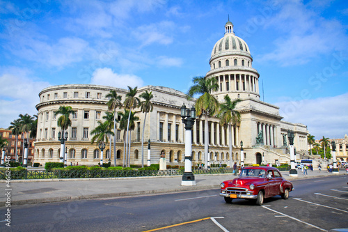 Classic cars in front of the Capitol in Havana. Cuba