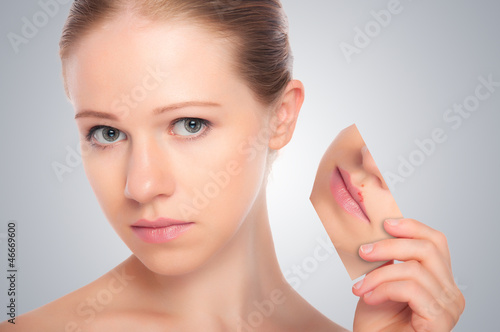 concept skincare . Skin of beauty young woman with herpes on lip