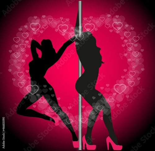 A silhouette of a dancer on a pink background