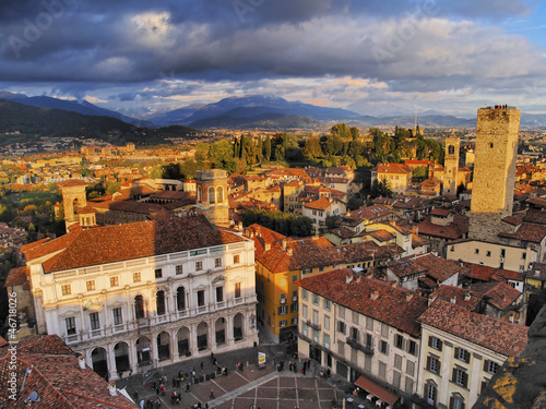 Bergamo, view from city hall tower, Lombardy, Italy