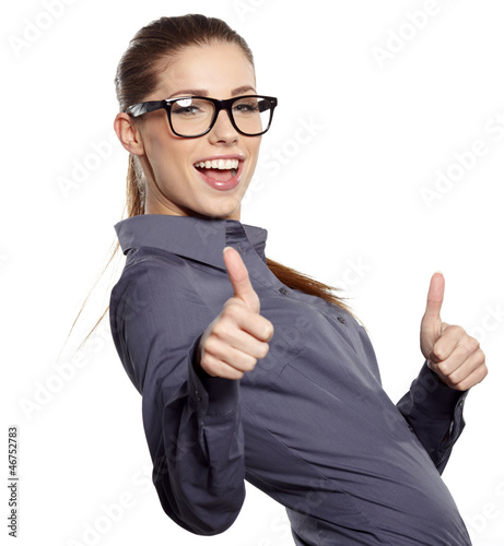 Happy smiling business woman with ok hand sign