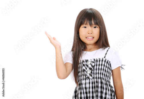 Little asian girl hand showing blank sign