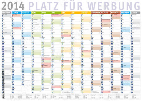 Kalender 2014 (Dezember 2013 bis Januar 2015) mit Ferien