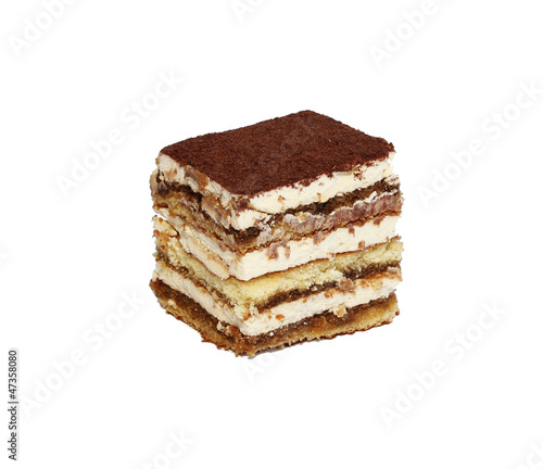 tiramisu cake isolated on white