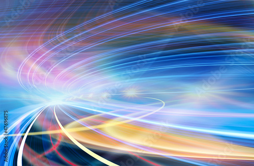 Abstract motion background, illustration of colorful fiber optics light trails