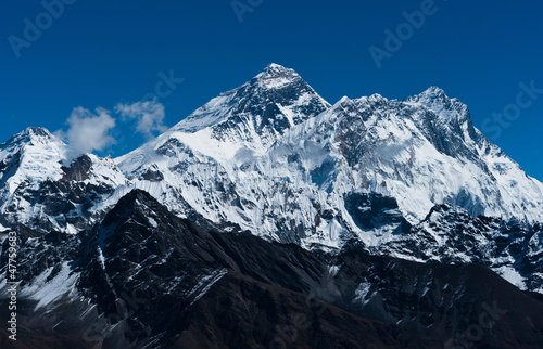 Everest, Changtse, Lhotse and Nuptse peaks in Himalaya