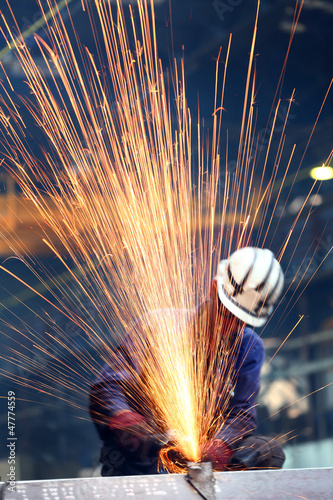 chopping metal worker in the factory