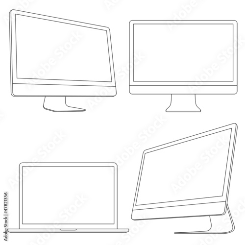 Computer displays and laptop. Vector set