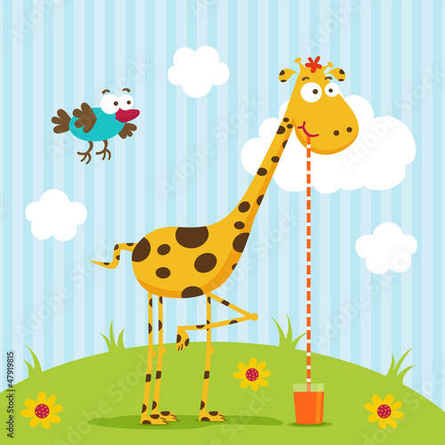 giraffe and bird vector