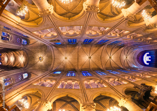 Paris, France - famous Notre Dame cathedral interior view. UNESC