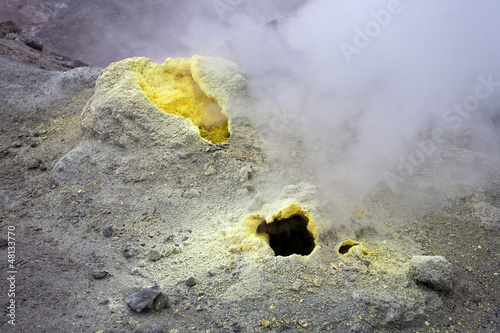 Sulfur fumarole in active volcanic crater