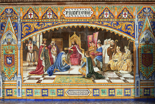 Pamplona, retablo cerámico, escena histórica