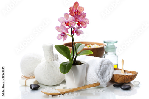 spa composition with beautiful pink orchid