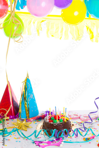 Children birthday party with chocolate cake