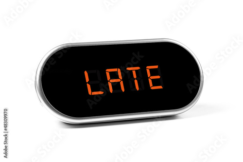 digital alarm clock with text - late