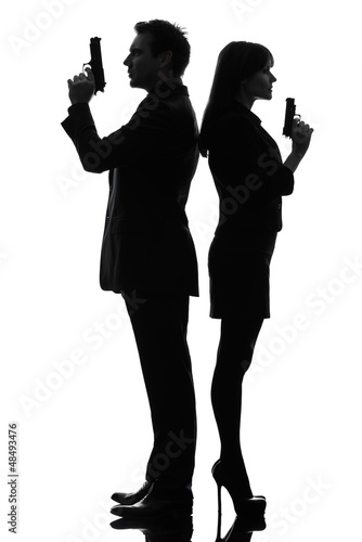 couple woman man detective secret agent criminal silhouette