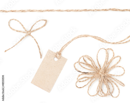 Rope bow tag. Jute wrapping collection for present and pricing.