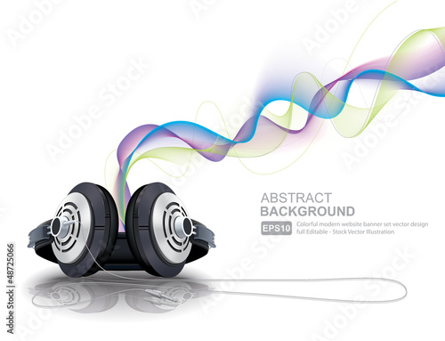 Realistic headphones with waves vector