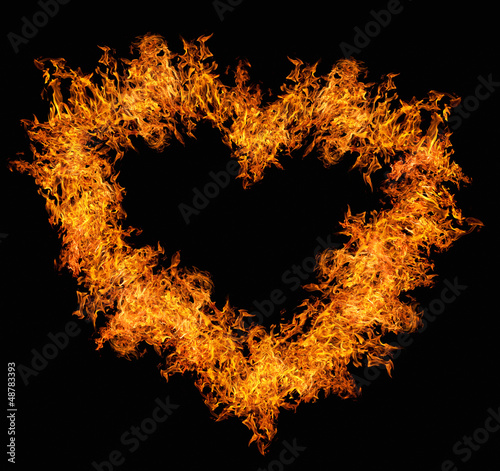 orange fire heart on black