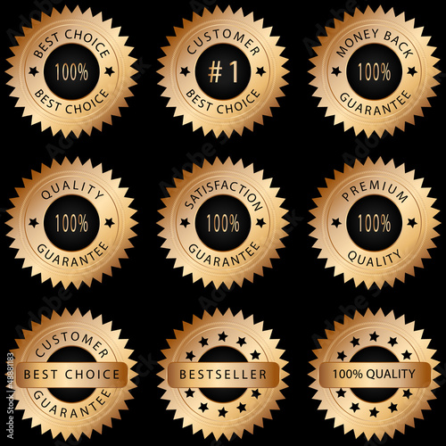 set gold icons on black background